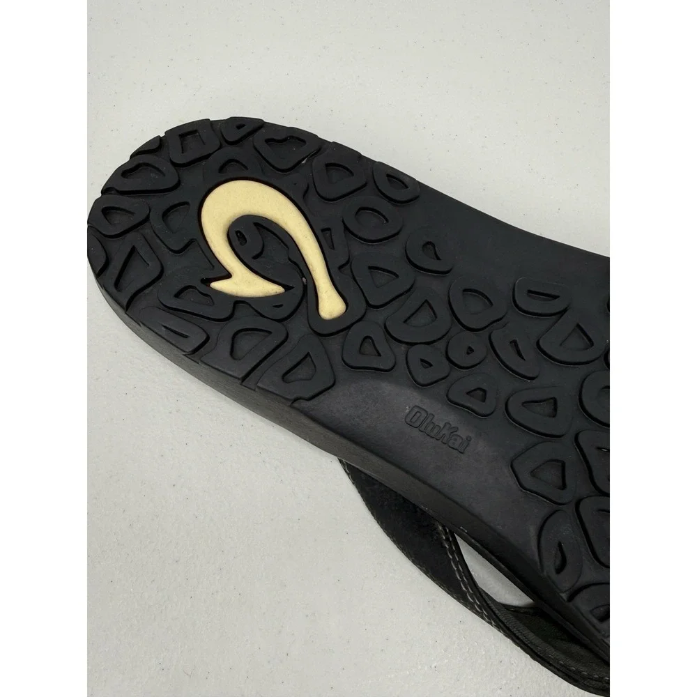 OluKai Ohana Sandals Mens 13 Black Comfort Beach Flip Flops